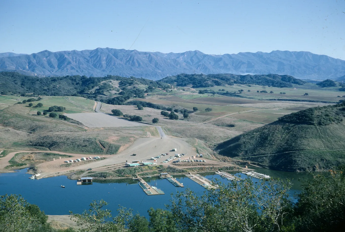Lake Casitas boat docks from above