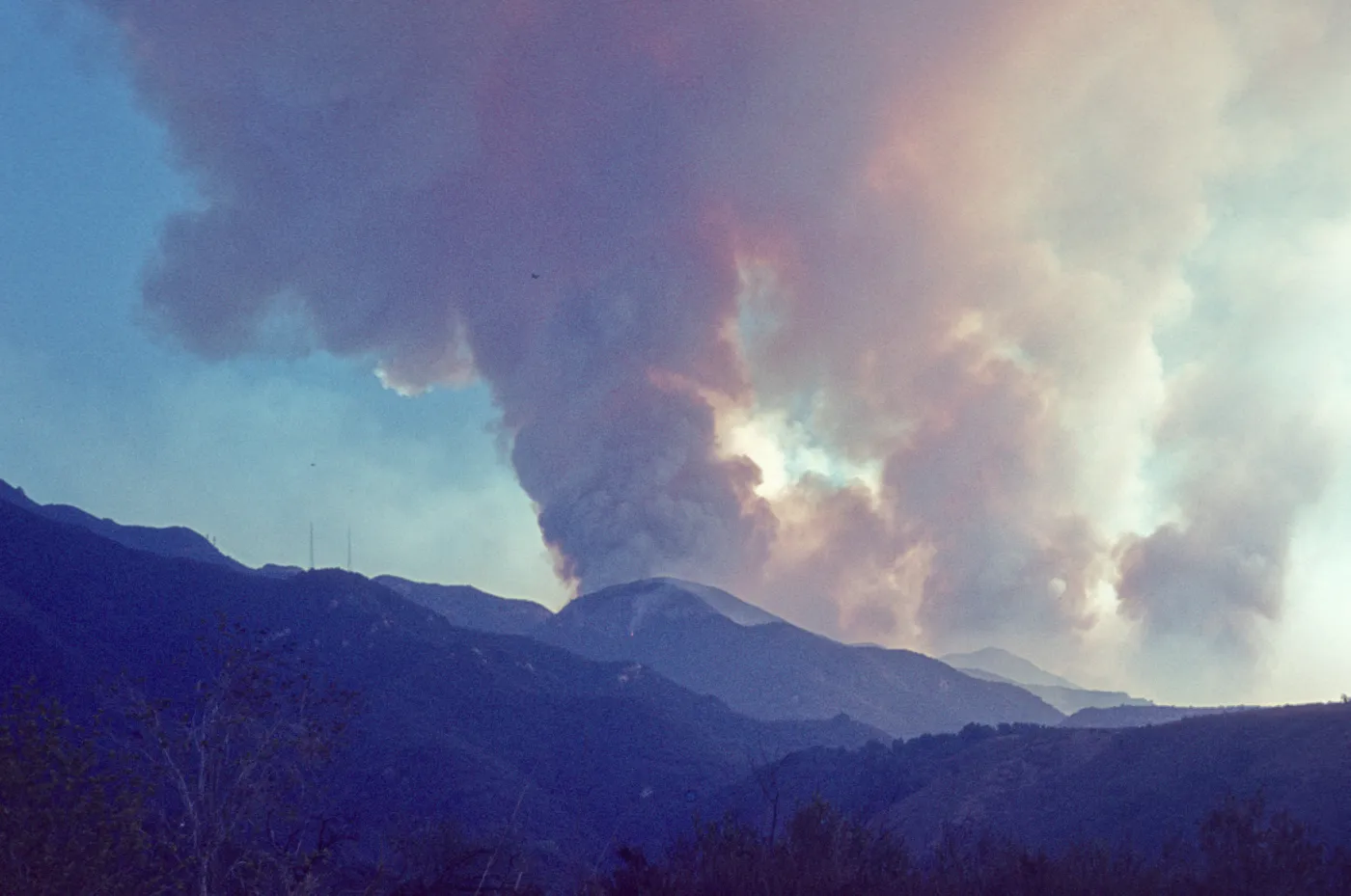 Coyote Fire 1964, smoke plumes over the Santa Ynez Mountains