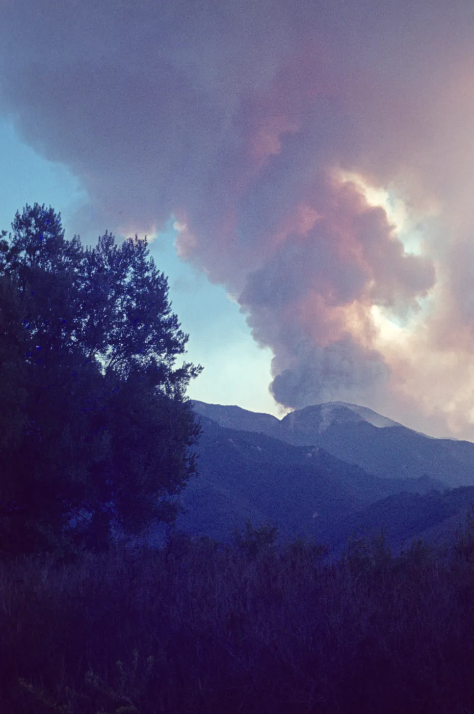 Coyote Fire 1964, smoke plumes over the Santa Ynez Mountains
