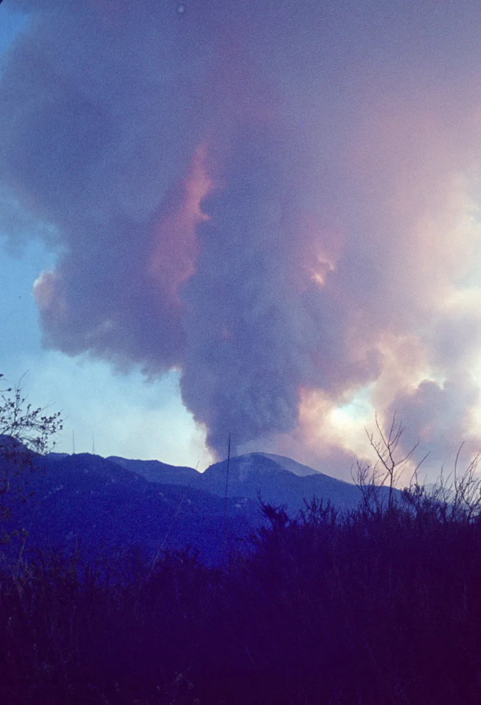 Coyote Fire 1964, smoke plumes over the Santa Ynez Mountains