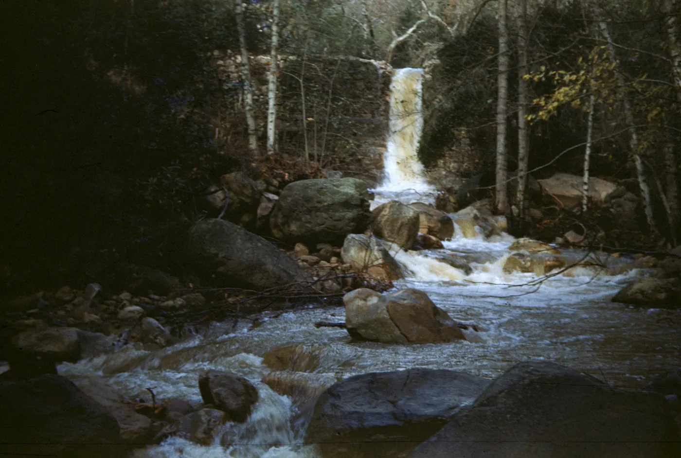 Mission Creek flooding over Mission Dam, January 1952