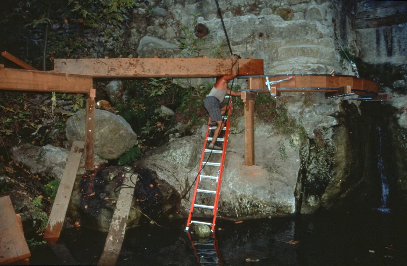 construction of the redwood flume, Mission Dam
