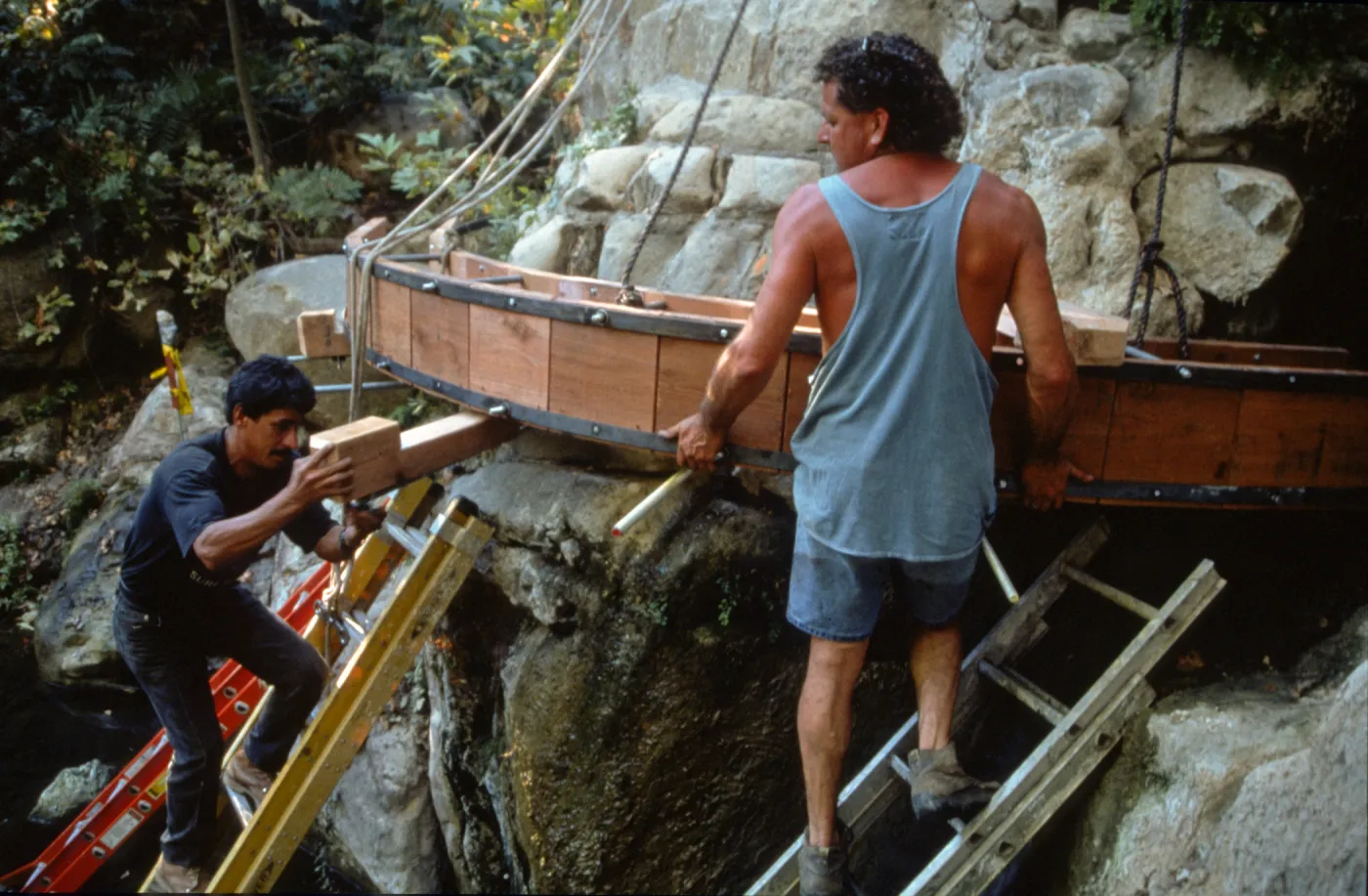 construction of the redwood flume, Mission Dam