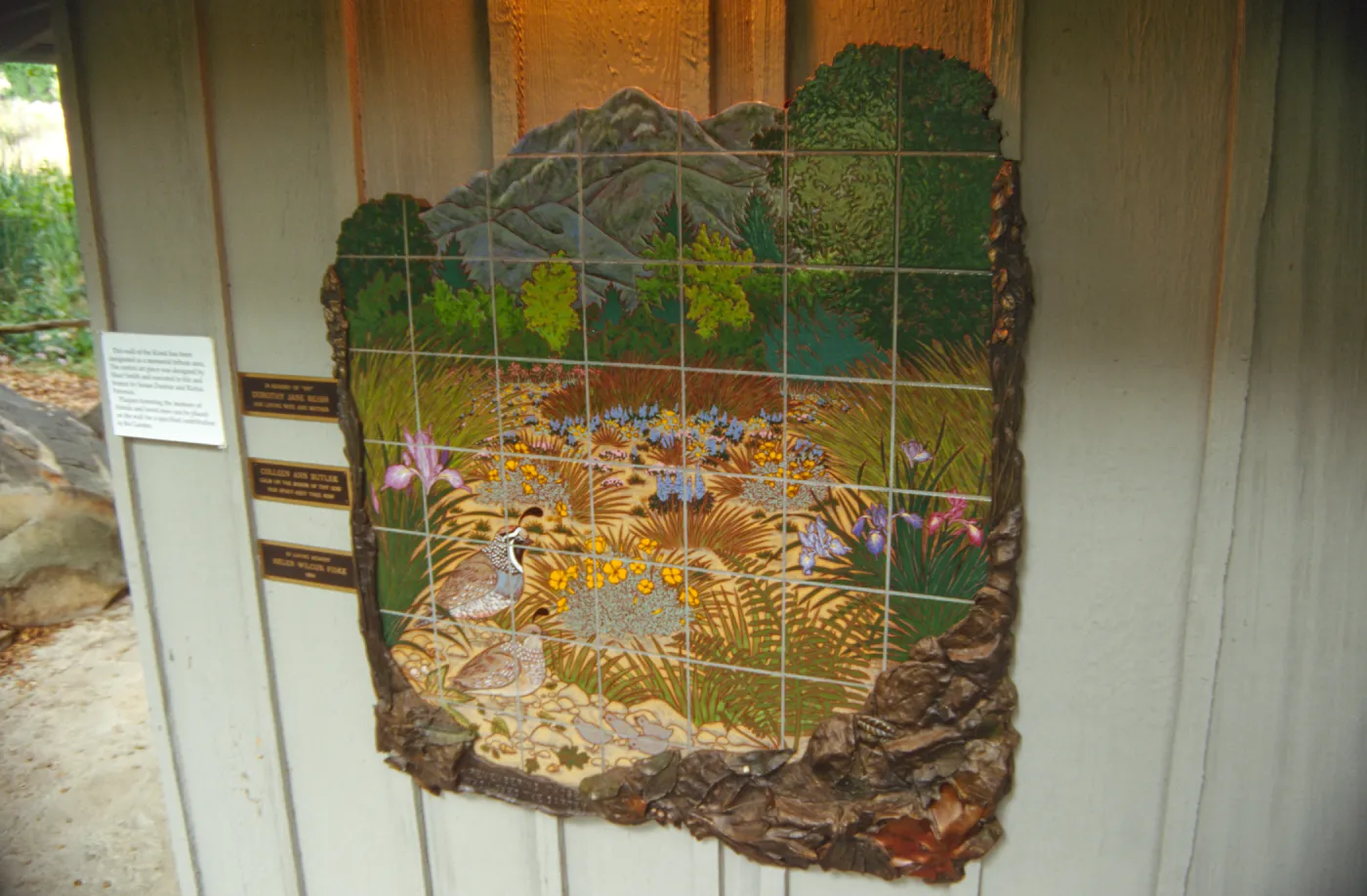 tile mosaic, memorial plaques, on Information Kiosk