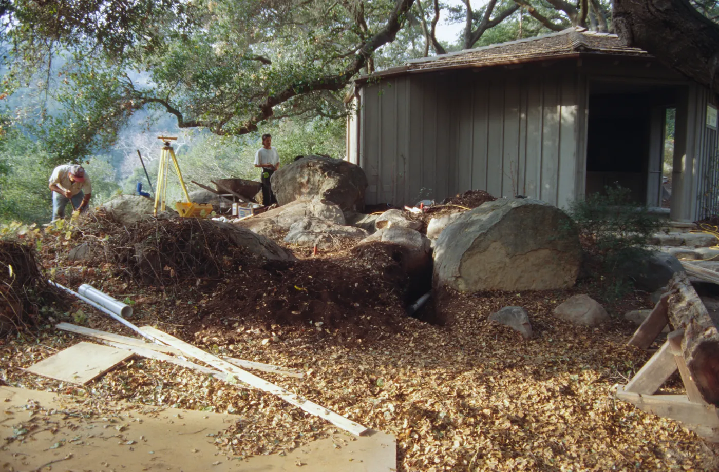survey and excavation for new reflection pool at the Information Kiosk