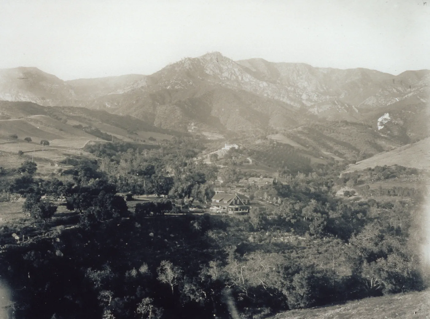 Aerial view of Lotterhos, Mission Canyon, Santa Ynez Mountains
