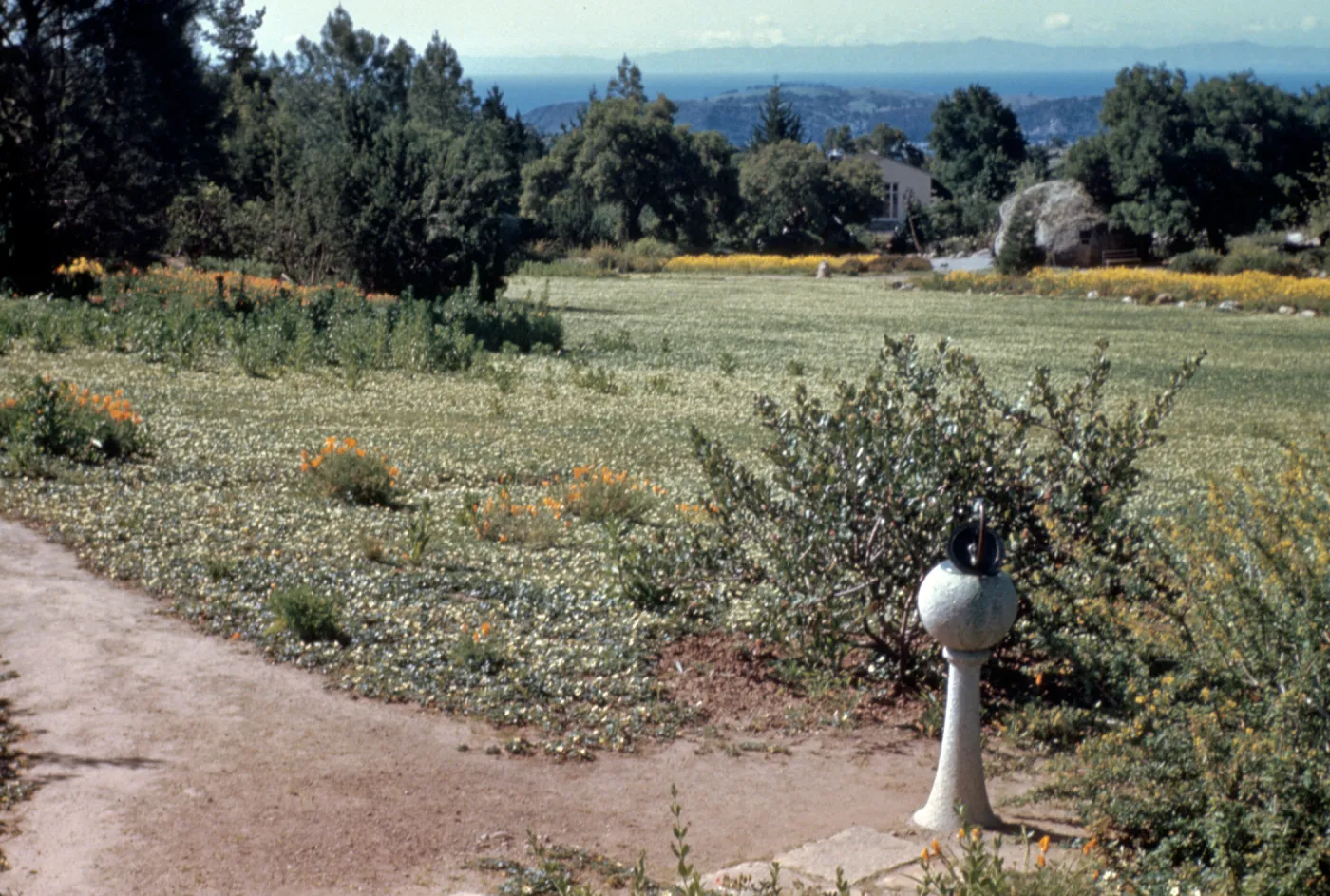 Sundial at the top of the Meadow, ocean and island view