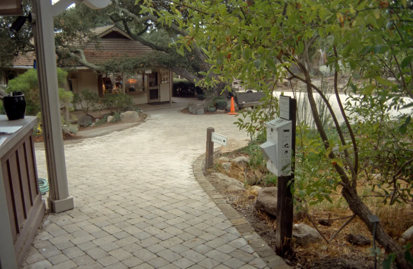 New pavered path at Garden Entrance, entrance oak
