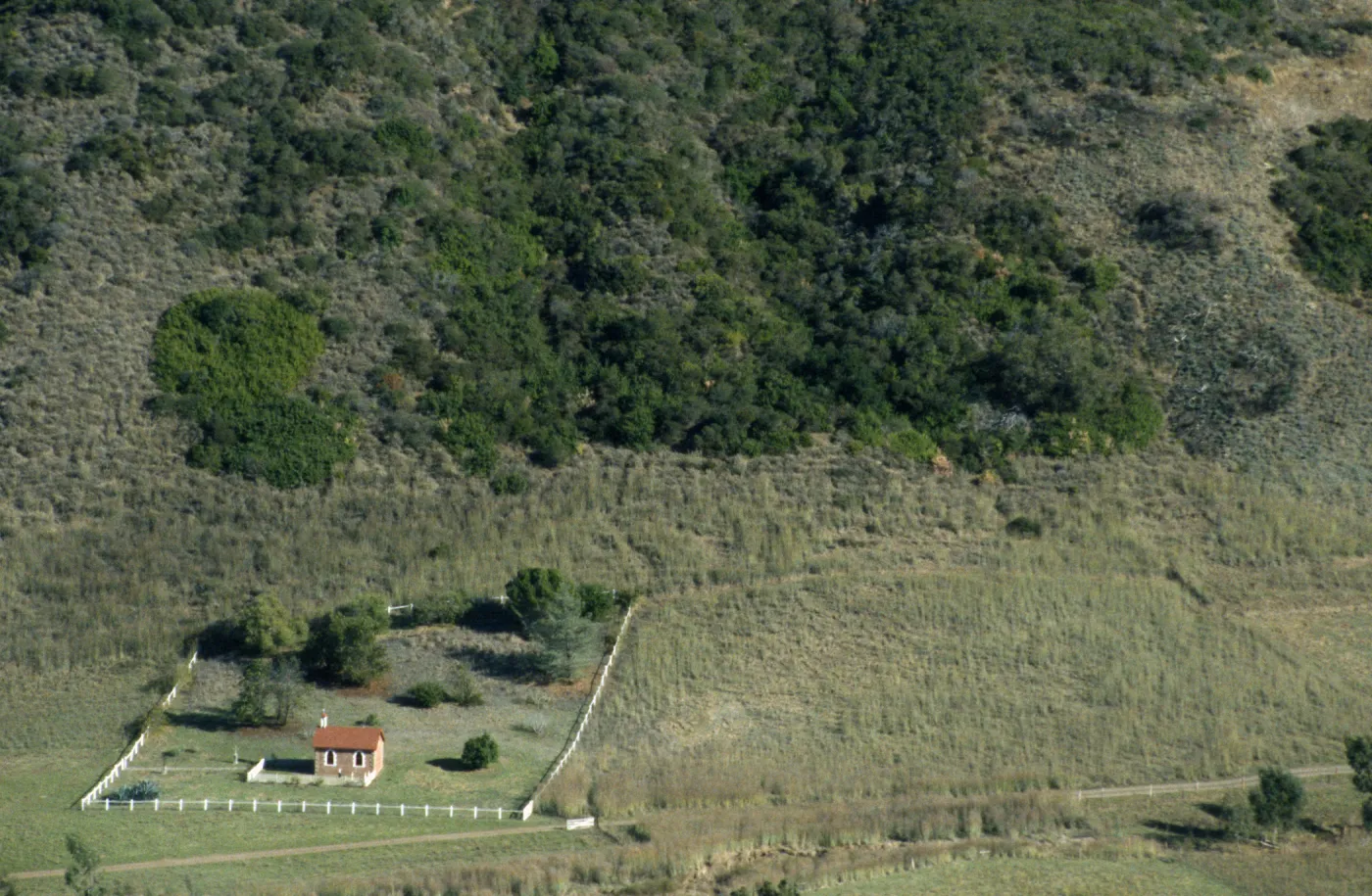 Chapel, Stanton Ranch, Santa Cruz Island, from above