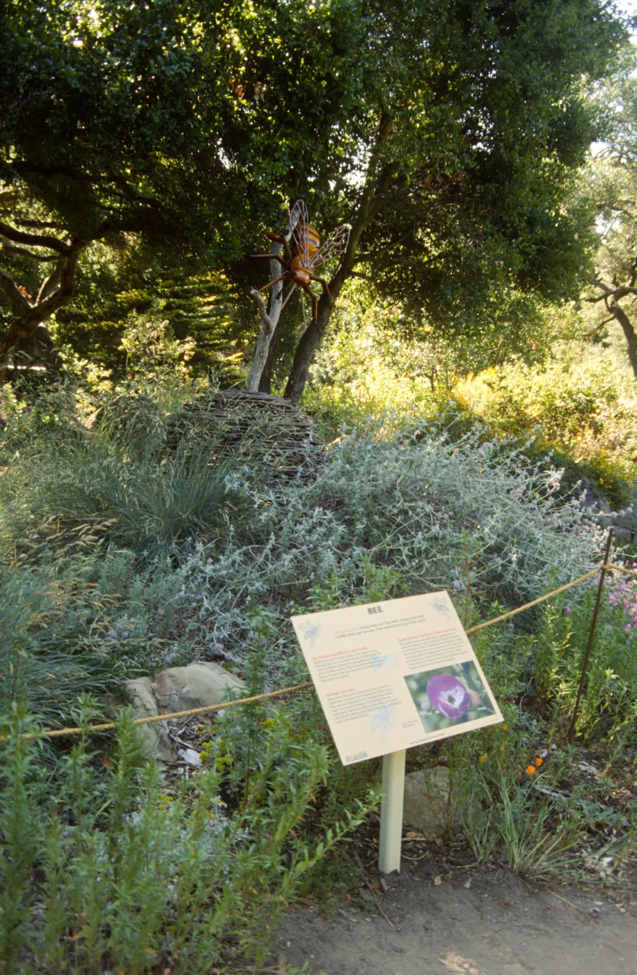 Big Bugs, giant bee an interpretive sign