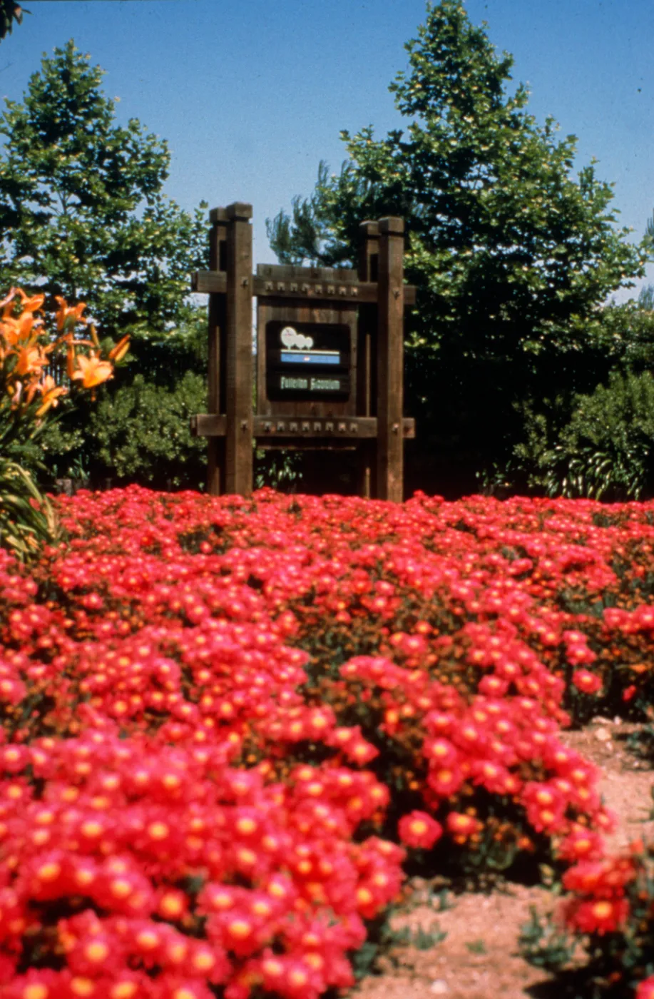 The colorful entrance to the Fullerton Arboretutn, is a 'green oasis' in the midst of a rapidly growing urban area.
