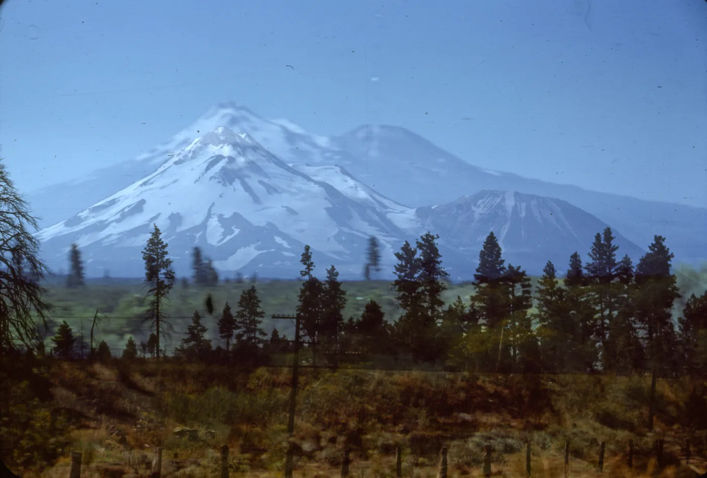 Mt Shasta from 14 miles north of Weed, double exposure