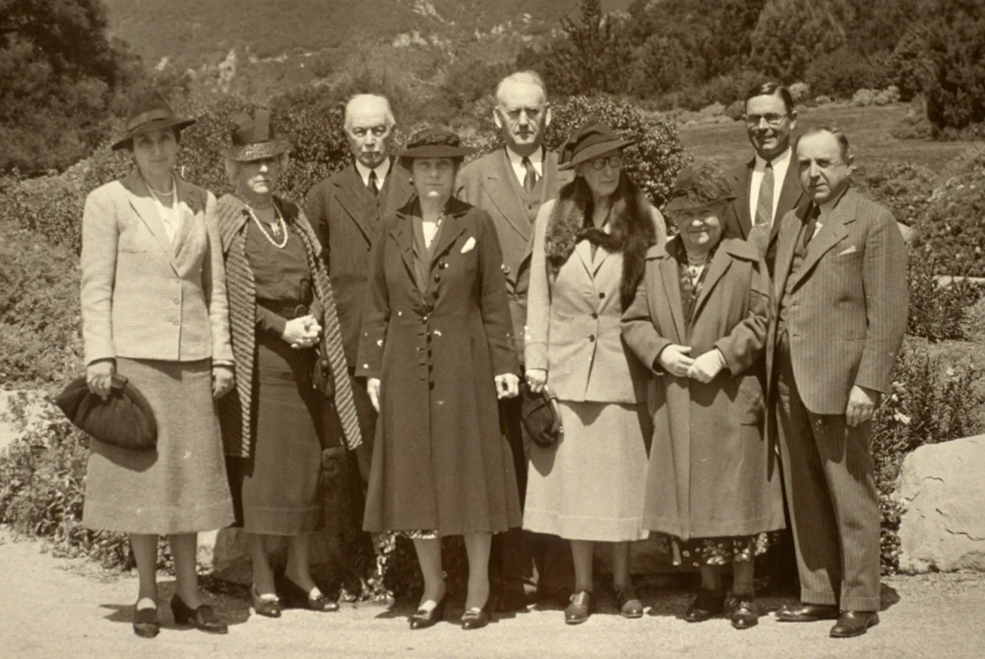 duplicate of PR_01286, Board of Trustees in front of meadow, circa 1940s (see SBBG_ PR_1287)