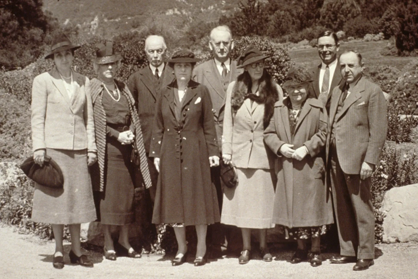 duplicate of PR_01286, Board of Trustees in front of meadow, circa 1940s (see SBBG_ PR_1287)