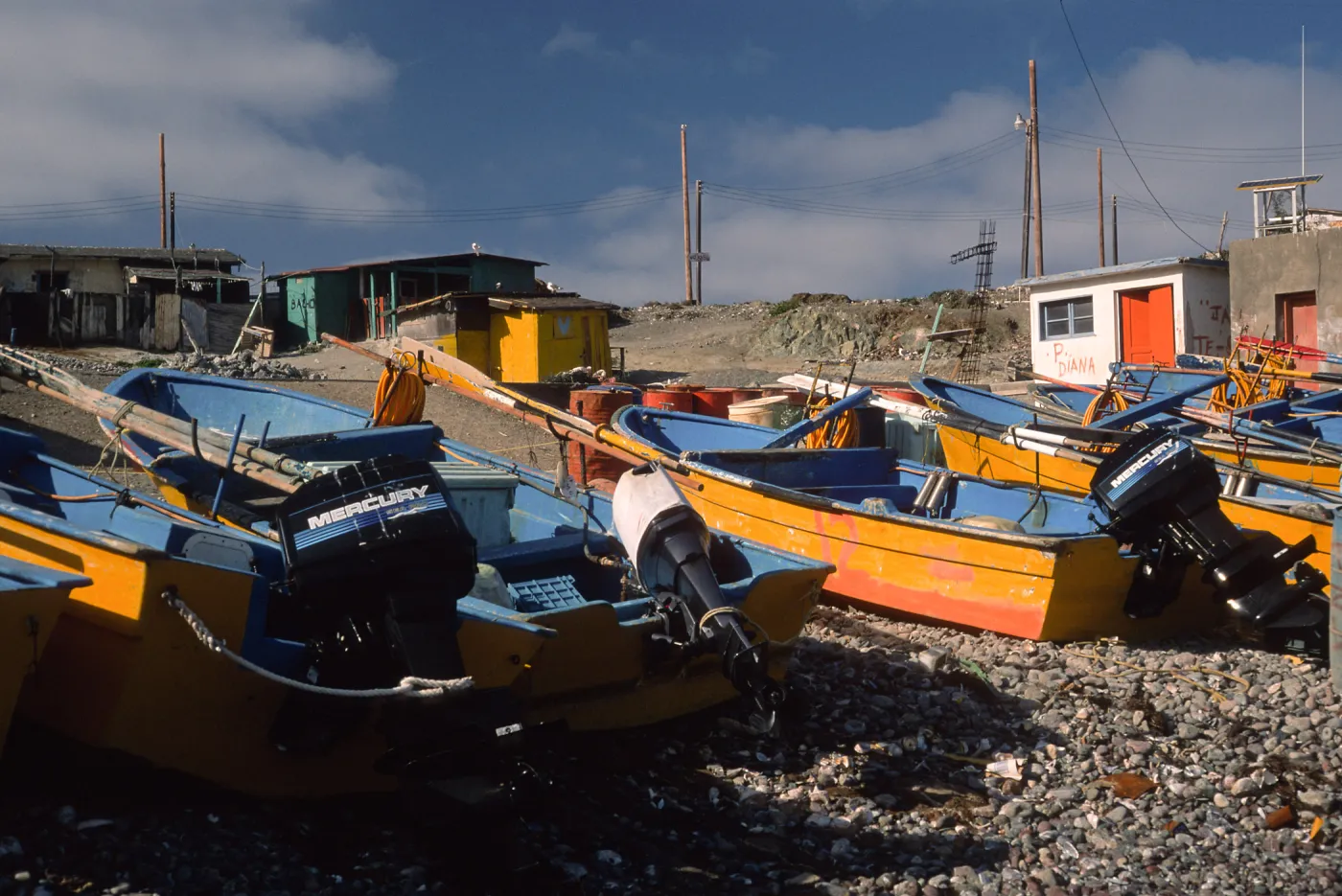 West San Benito Island, fishing pangas, village