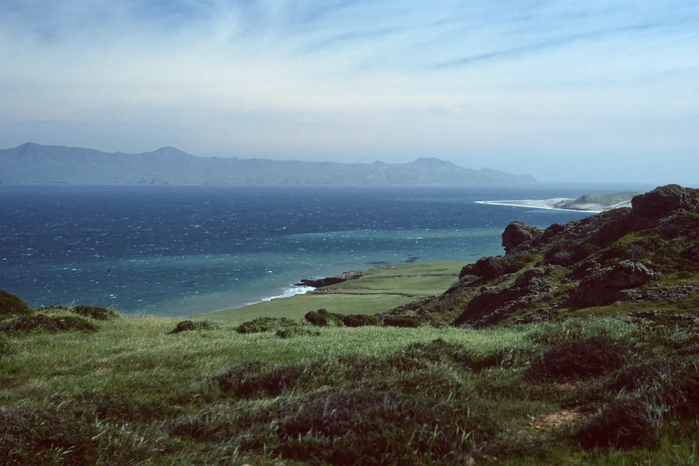 Santa Rosa Island, view of Skunk Point & Santa Cruz Island from upper road to Torrey Pines