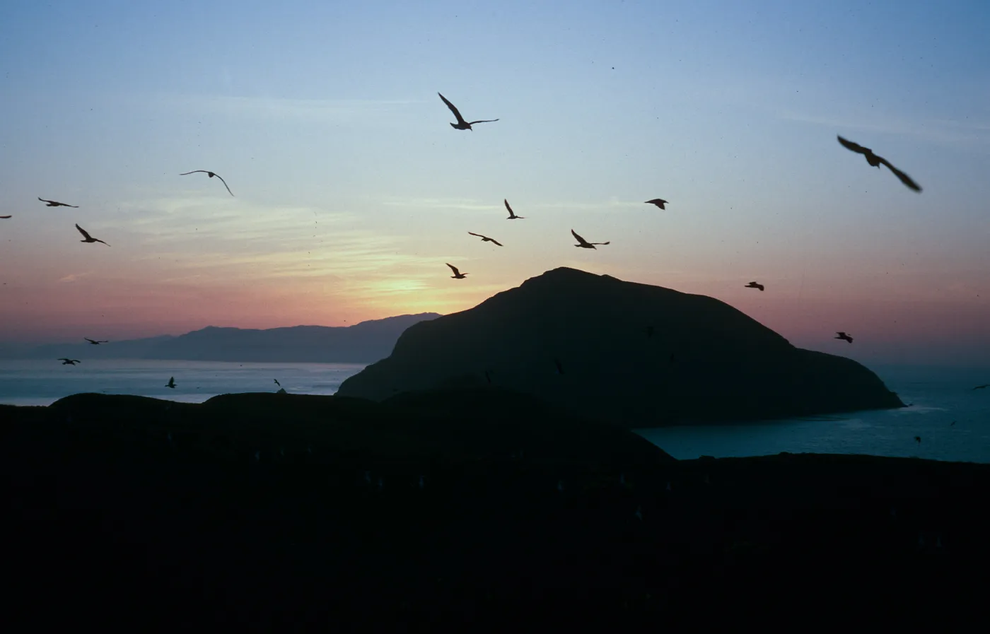 Middle Anacapa Island, sunset over West Anacapa Island & Santa Cruz Island