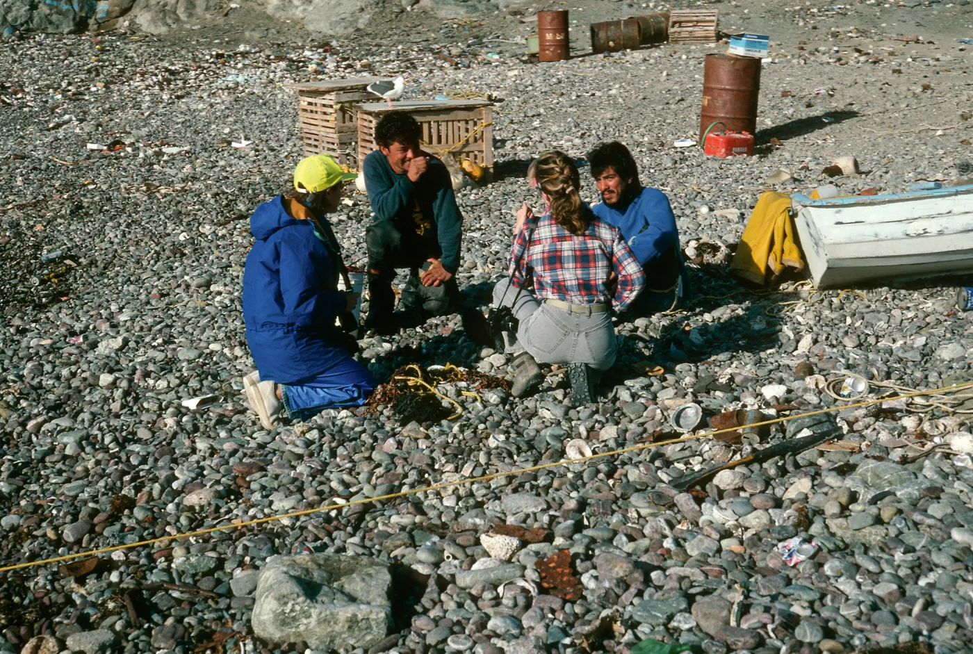 West San Benito Island, Joanna & Debbie Bronson w/fisherman at village