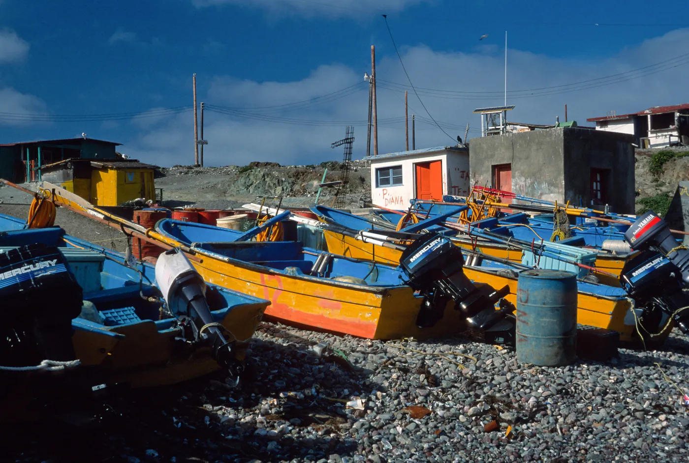 West San Benito Island, fishing boats, village