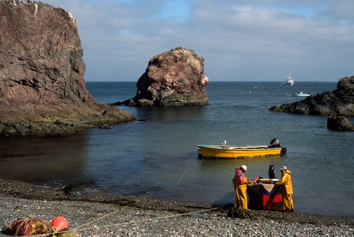 West San Benito Island, village landing, fisherman