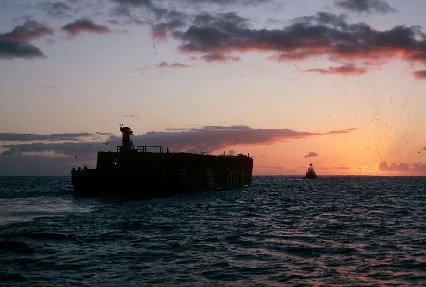 Cedros Island, empty salt barge off South end of Cedros Island, sunrise