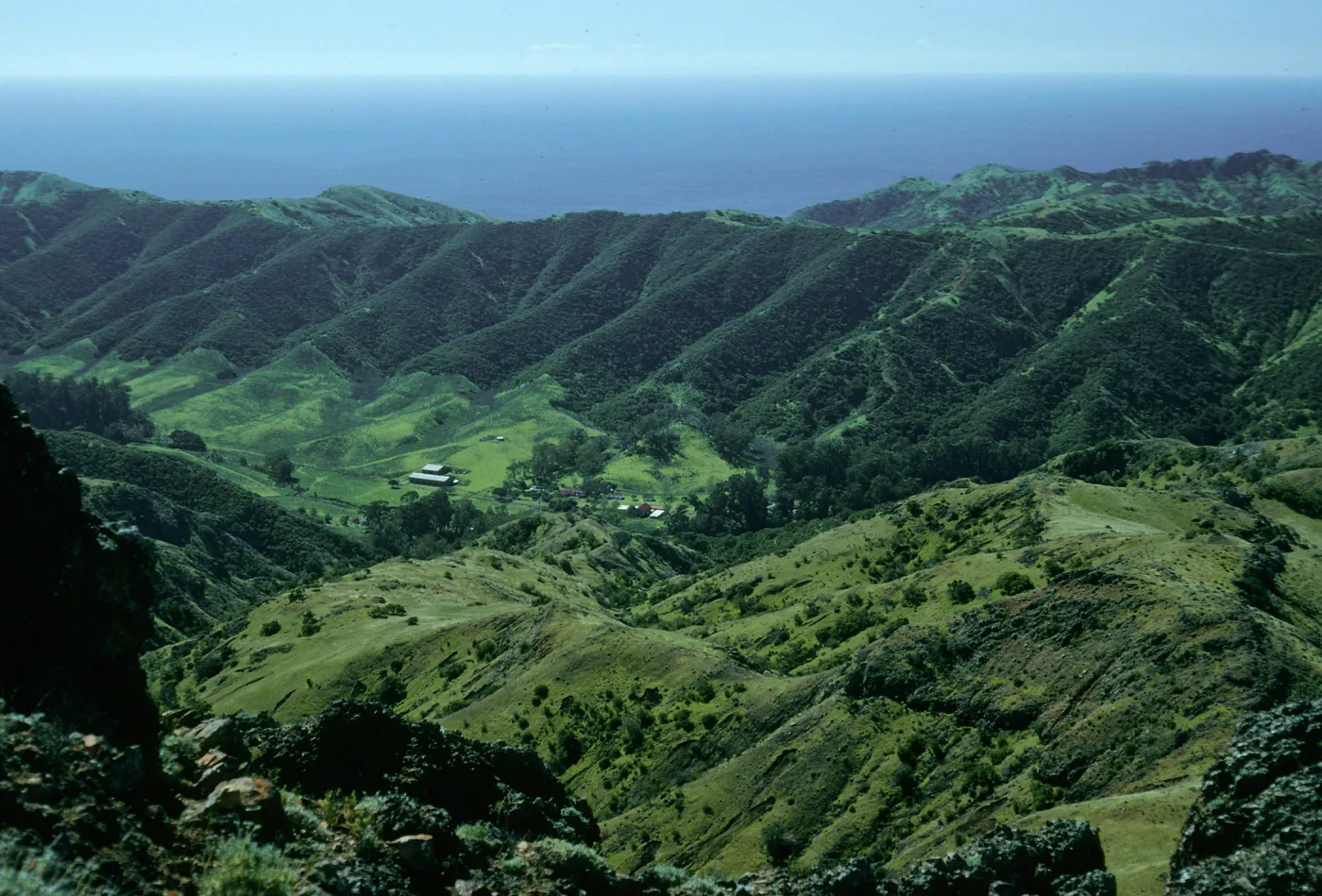 ranch from slopes, near Peak 1848 East, Santa Cruz Island