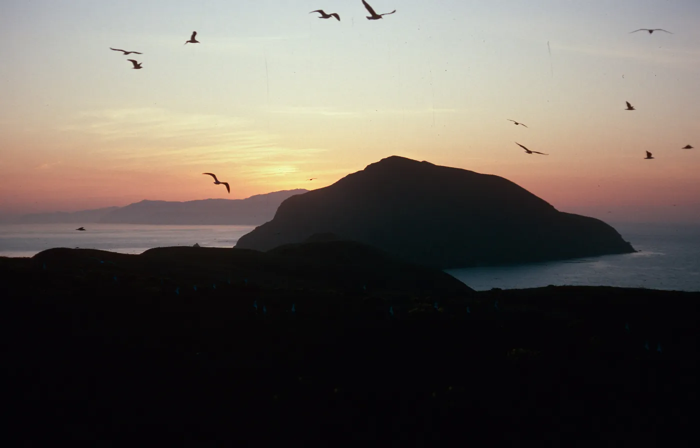 sunset over West Anacapa Island, Santa Cruz Island, from Middle Anacapa Island