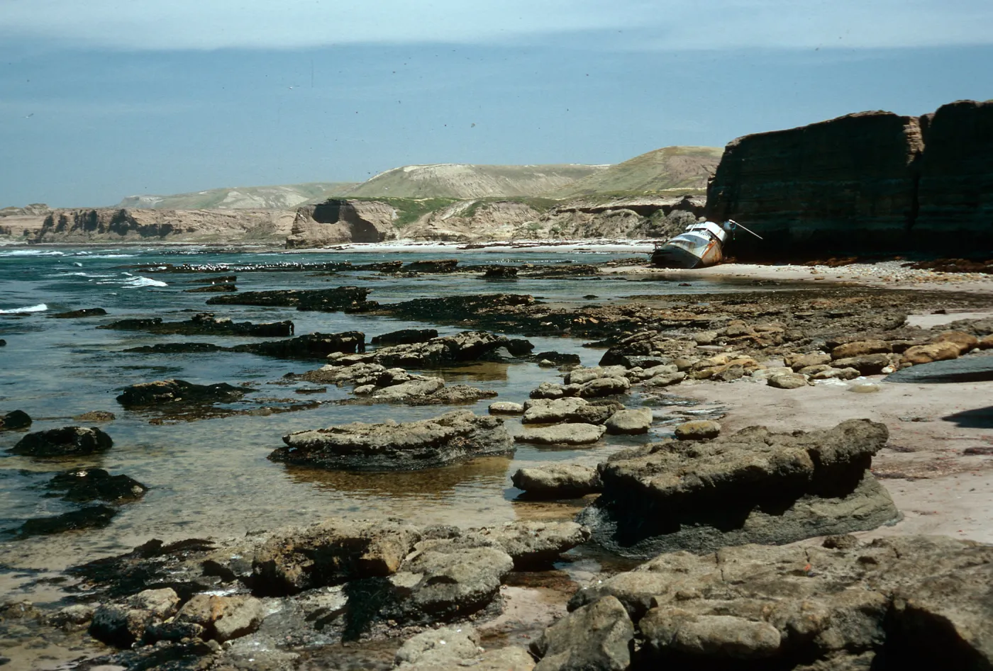 wreck of Pleiades in background (Long Beach), below Orrs Camp, Santa Rosa Island