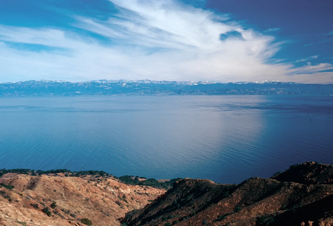 Snow on Mainland from Peak 1848, West of Red Mountain, Santa Cruz Island