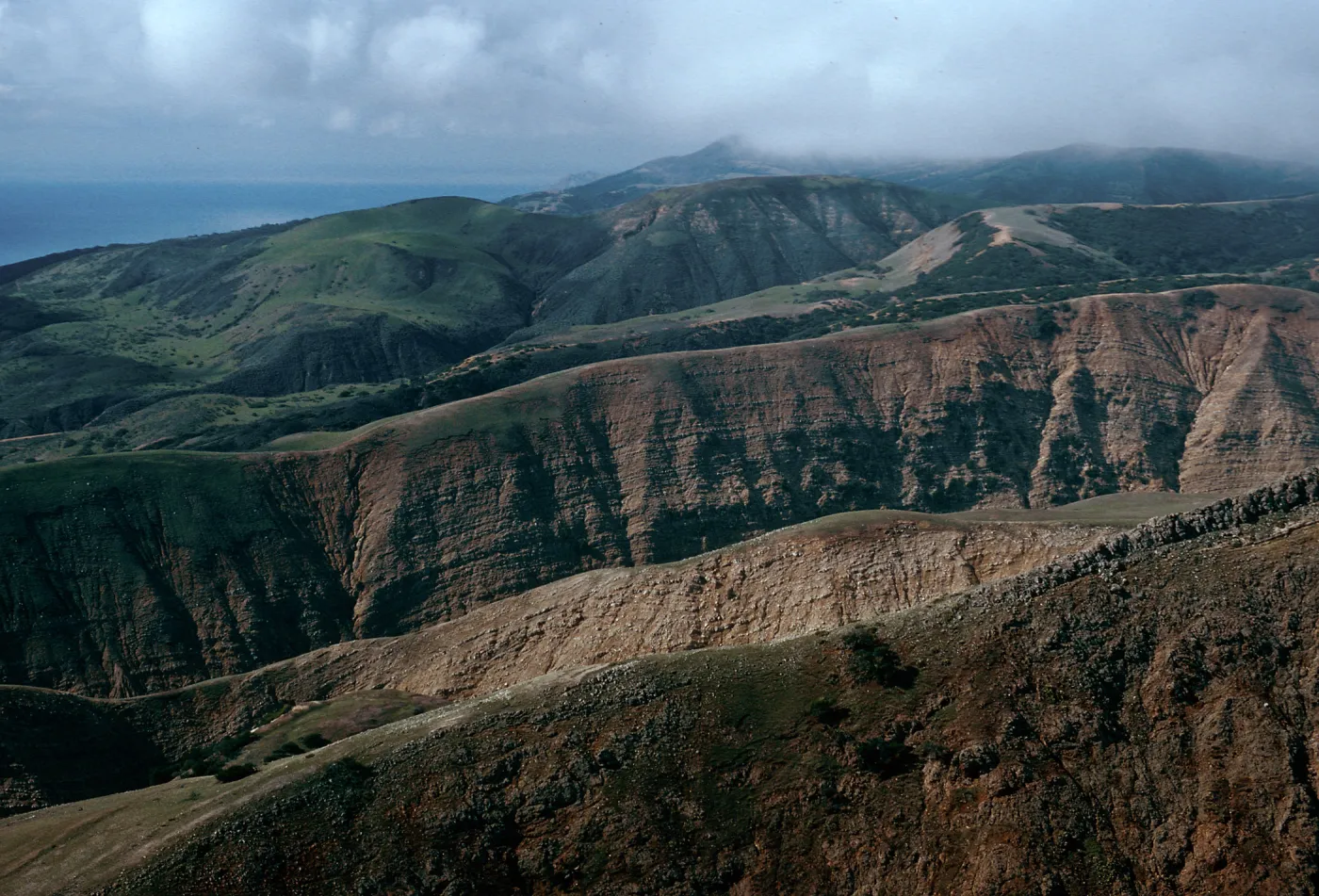 erosion, looking West, Southeast end, East of Montañon Canyon, Santa Cruz Island