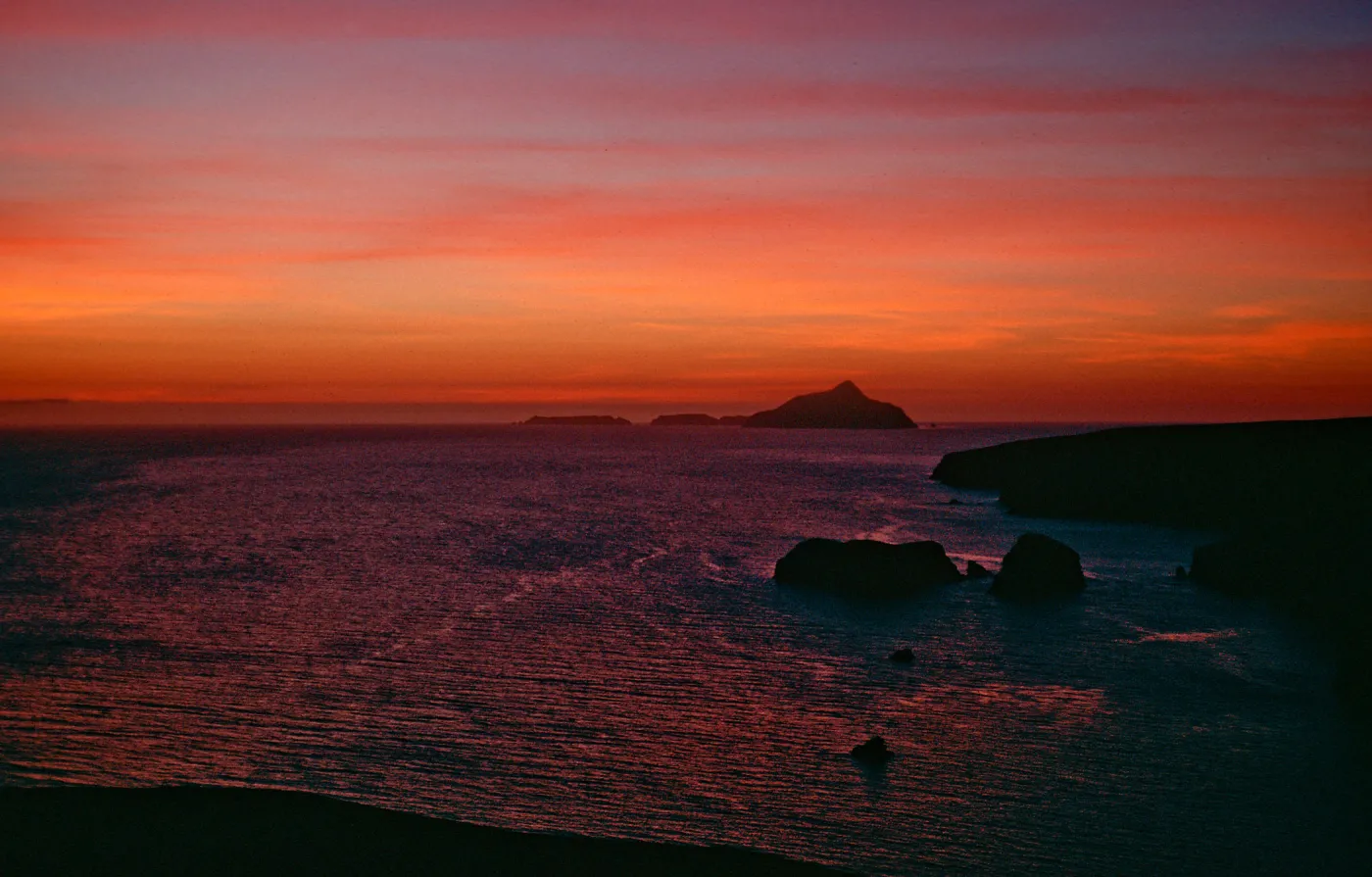 Sunrise from hill above Scorpion Ranch, Santa Cruz Island