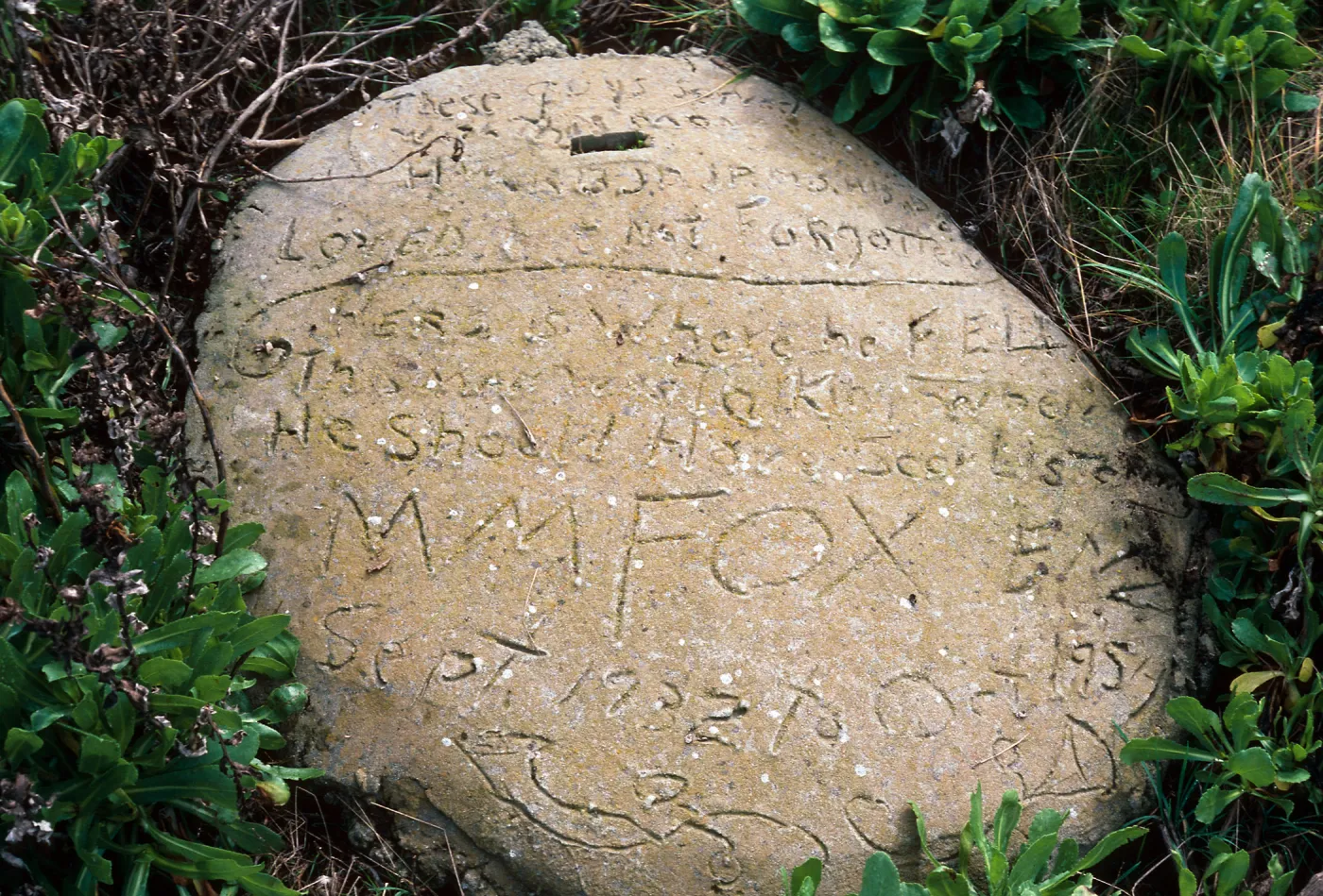 inscription behind church building, East Anacapa Island