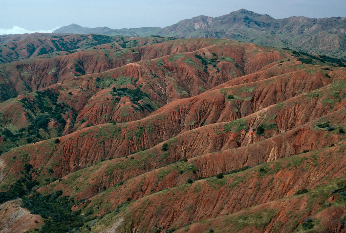 eroded slopes in upper East fork of Willows Canyon, from El Tigre ridge, Santa Cruz Island