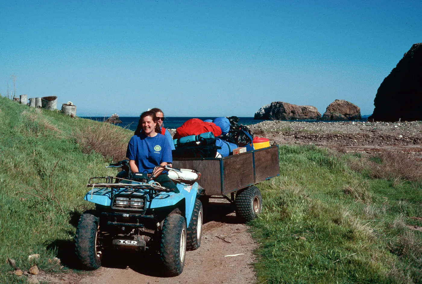 Suzan on ATV, Scorpion Beach, Santa Cruz Island