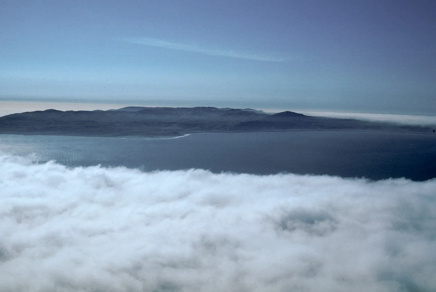 view of Santa Rosa Island, fog over West end of Santa Cruz Island