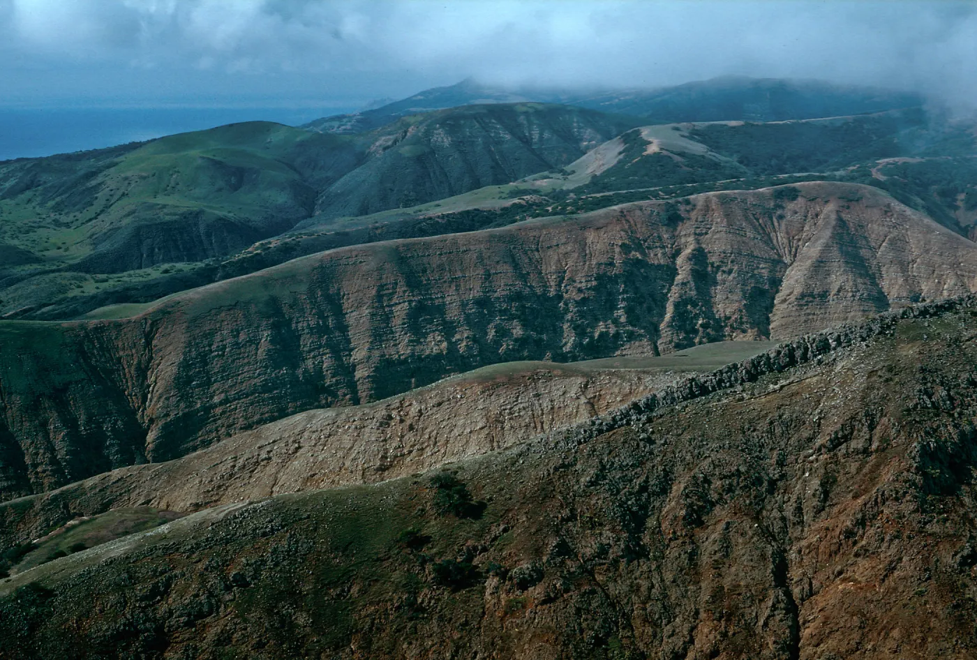 erosion, Southeast end, East of MontaÃ±on Canyon, looking West, Santa Cruz Island