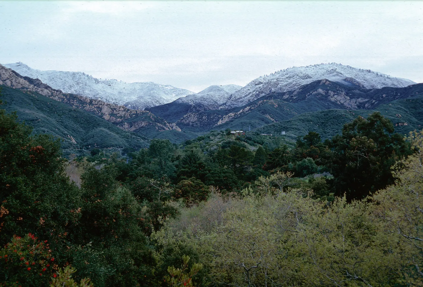 snow on Santa Ynez Mountains, Mission Canyon, Santa Barbara County