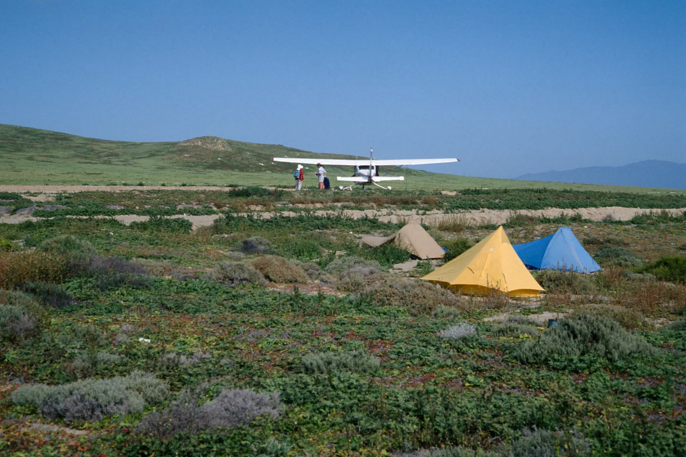 Cessna 182, camp at E end of airstrip, Natividad Island