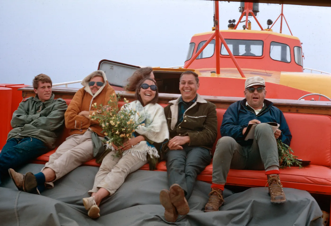 early botanic field trip to Santa Cruz Island, Michael Benedict, Dieter Wilkin, Ann Lopez, Bob Haller, Richard Beeks, 1968