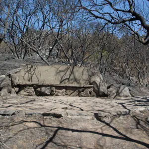 stone bench, Pritchett Bench, Pritchett Trail after the Jesusita Fire