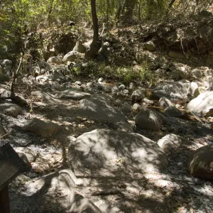 burned sign at lower end of Creek Trail after the Jesusita Fire