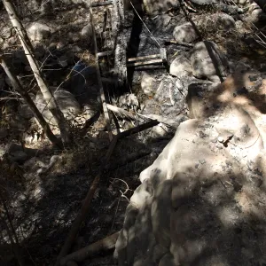 Remains of Campbell Bridge in Mission Creek after the Jesusita Fire