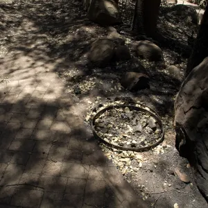 burned remains of trash can after the Jesusita Fire
