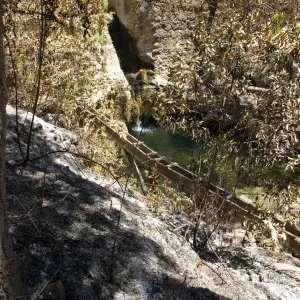 Mission dam and wooden aqueduct after the Jesusita Fire