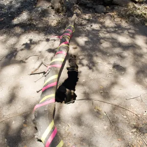 Collapsed drainage pipe on Canyon Trail after the Jesusita Fire