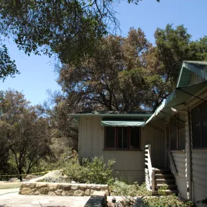 back of Cottage with view of burned oaks behind after the Jesusita Fire