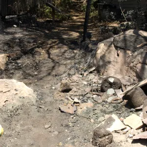 view from the burned remains of the home demonstration deck along the Cottage after the Jesusita Fire