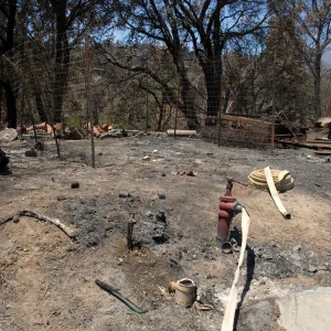 fire hose at the top of the East Slope after the Jesusita Fire