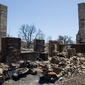 Gane House site and burned equipment, after the Jesusita Fire