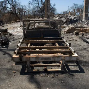 burned truck at Gane House after the Jesusita Fire
